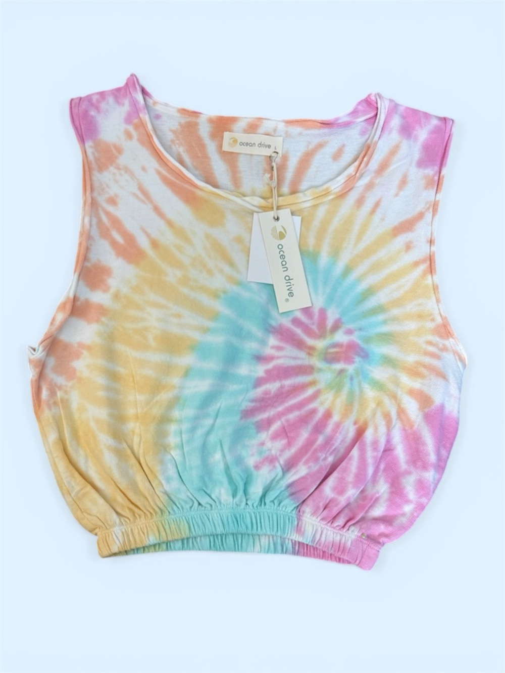 Ocean Drive Pastel Tie-Dye Cropped Tank - Pink, Yellow, Blue